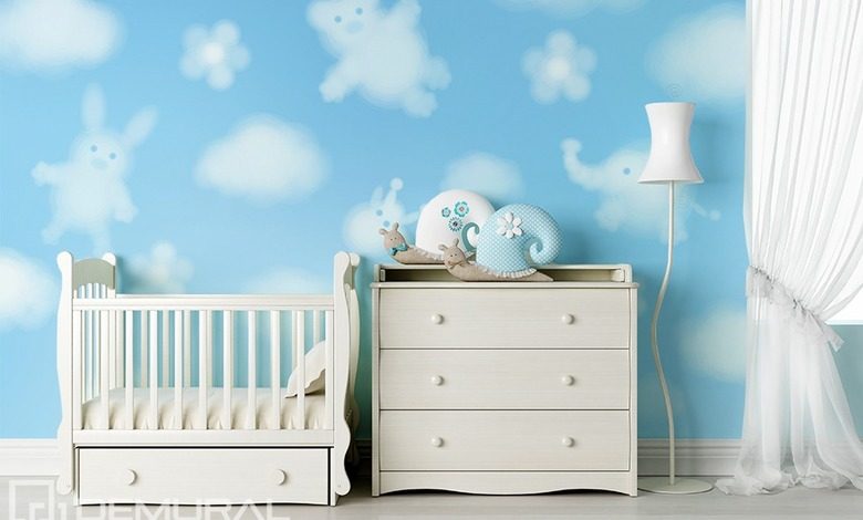funny clouds childs room wallpaper mural photo wallpapers demural