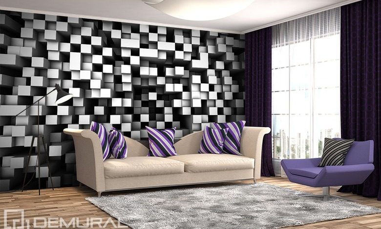 cubes in black and white three dimensional wallpaper mural photo wallpapers demural