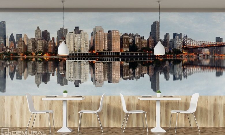 mirror reflection of the great world cities wallpaper mural photo wallpapers demural