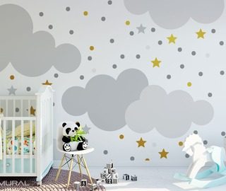 swinging in the childish clouds childs room wallpaper mural photo wallpapers demural