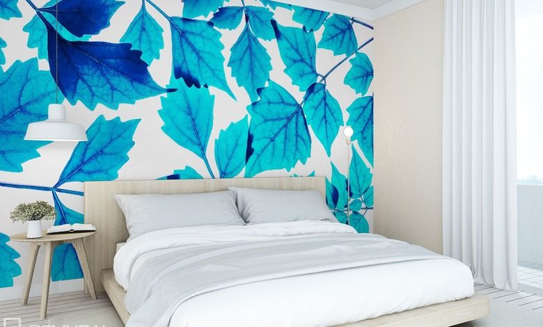 little blue leaf bedroom wallpaper mural photo wallpapers demural