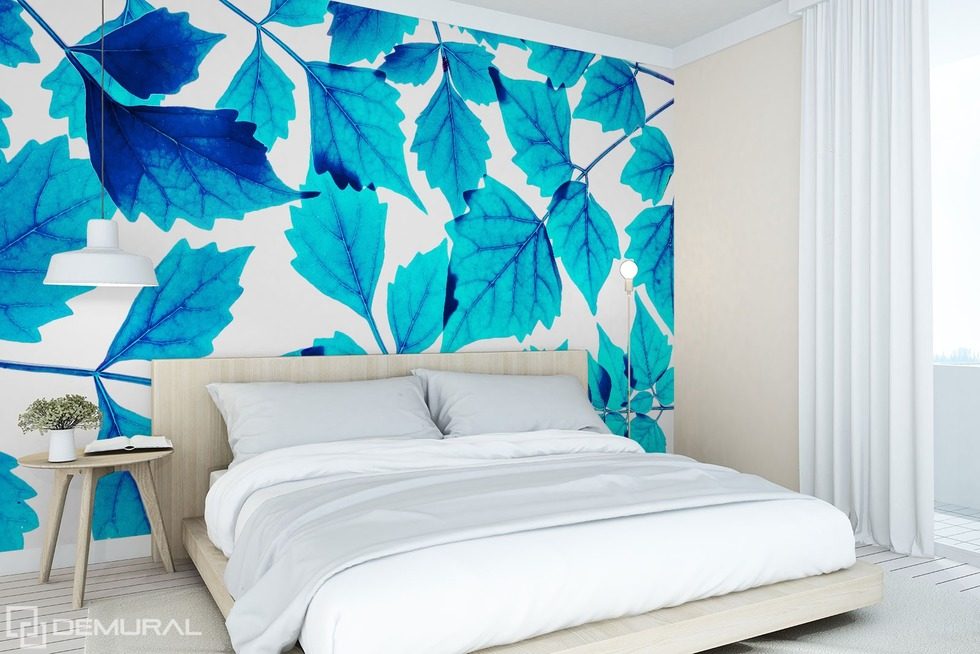 Little blue leaf Bedroom wallpaper mural Photo wallpapers Demural