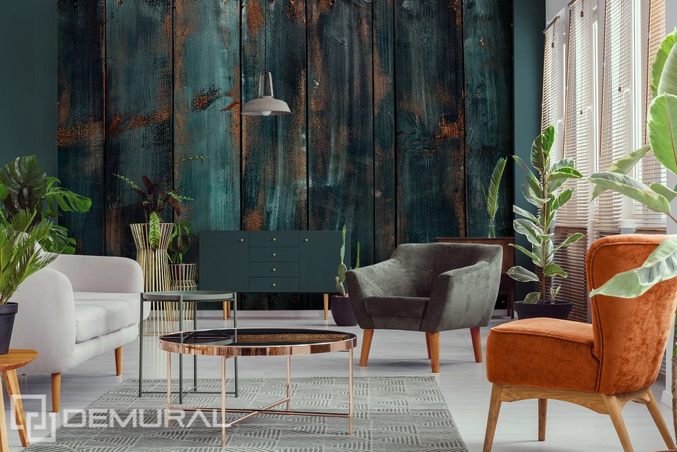 An old board and a fashionable living room - a harmonious duo Patterns wallpaper mural Photo wallpapers Demural