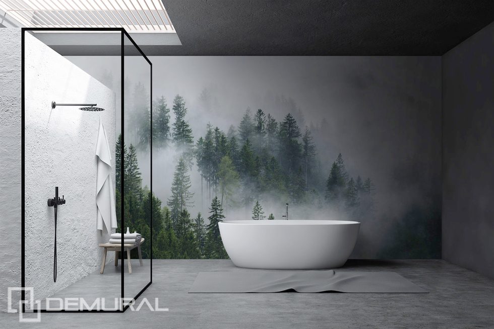 Admire the misty forest from afar Bathroom wallpaper mural Photo wallpapers Demural